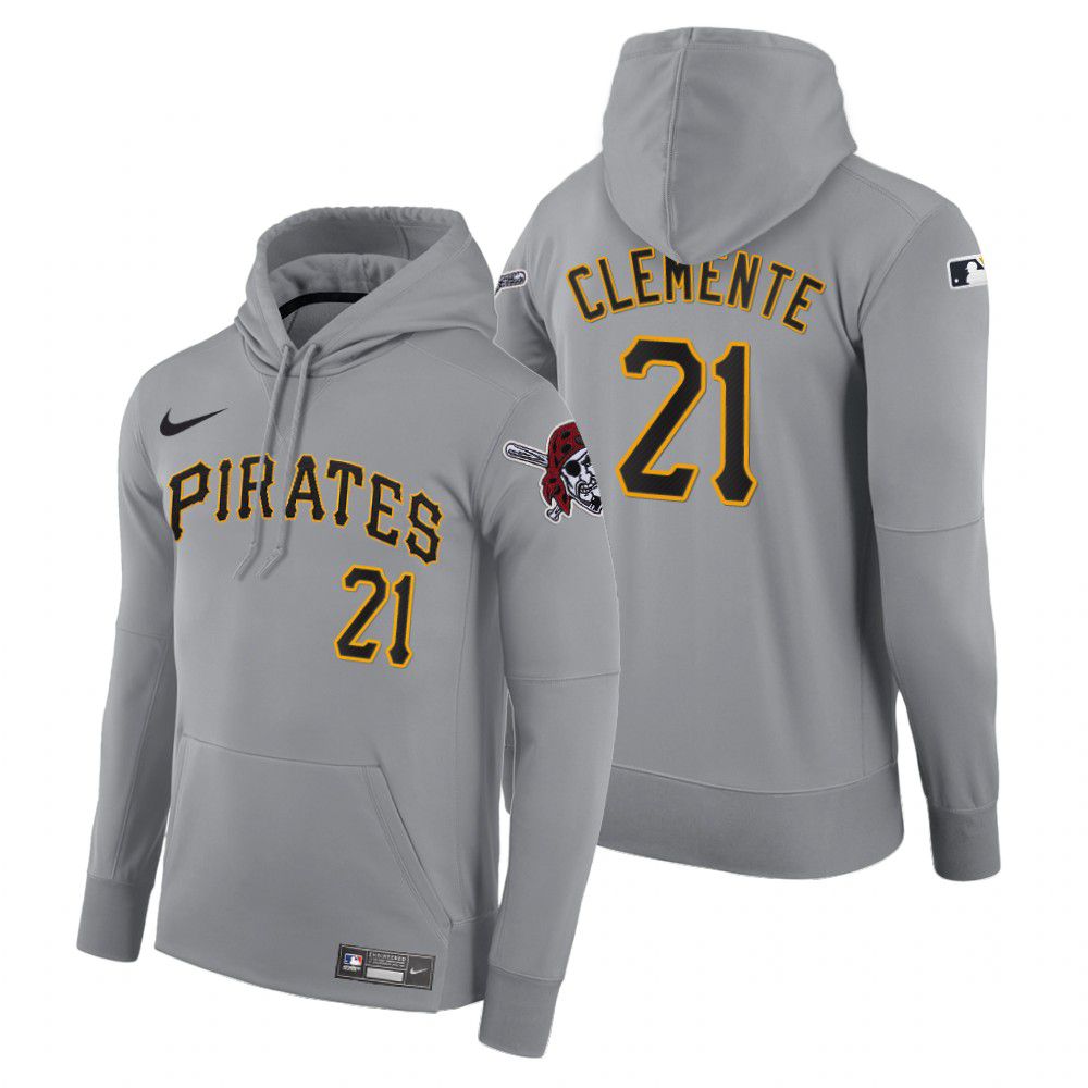 Men Pittsburgh Pirates #21 Clemente gray road hoodie 2021 MLB Nike Jerseys
